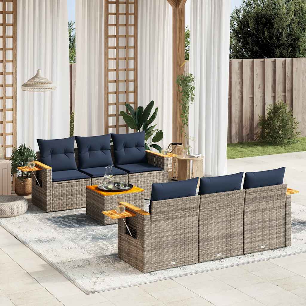 7-delige Loungeset met kussens poly rattan grijs – afbeelding 1