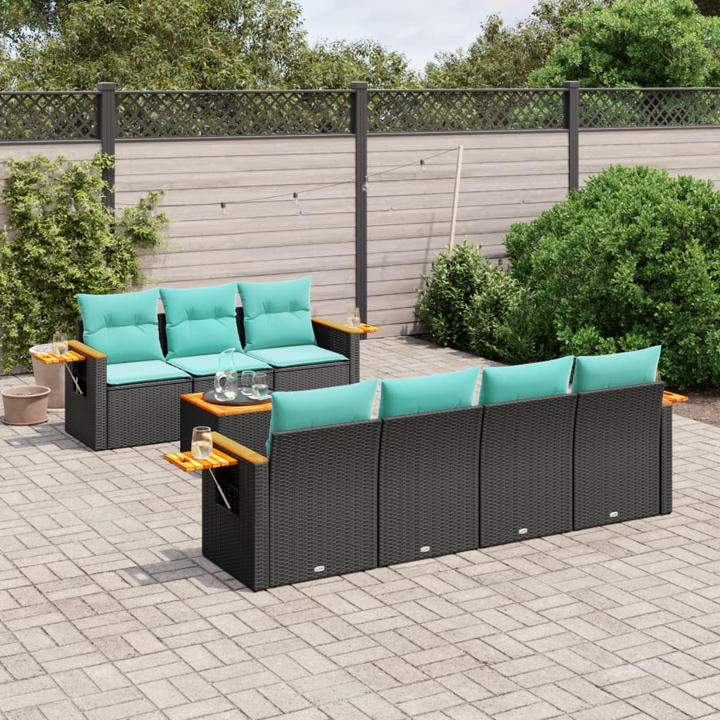 8-delige Loungeset met kussens poly rattan zwart – afbeelding 1