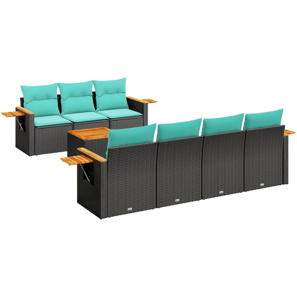 8-delige Loungeset met kussens poly rattan zwart – afbeelding 2