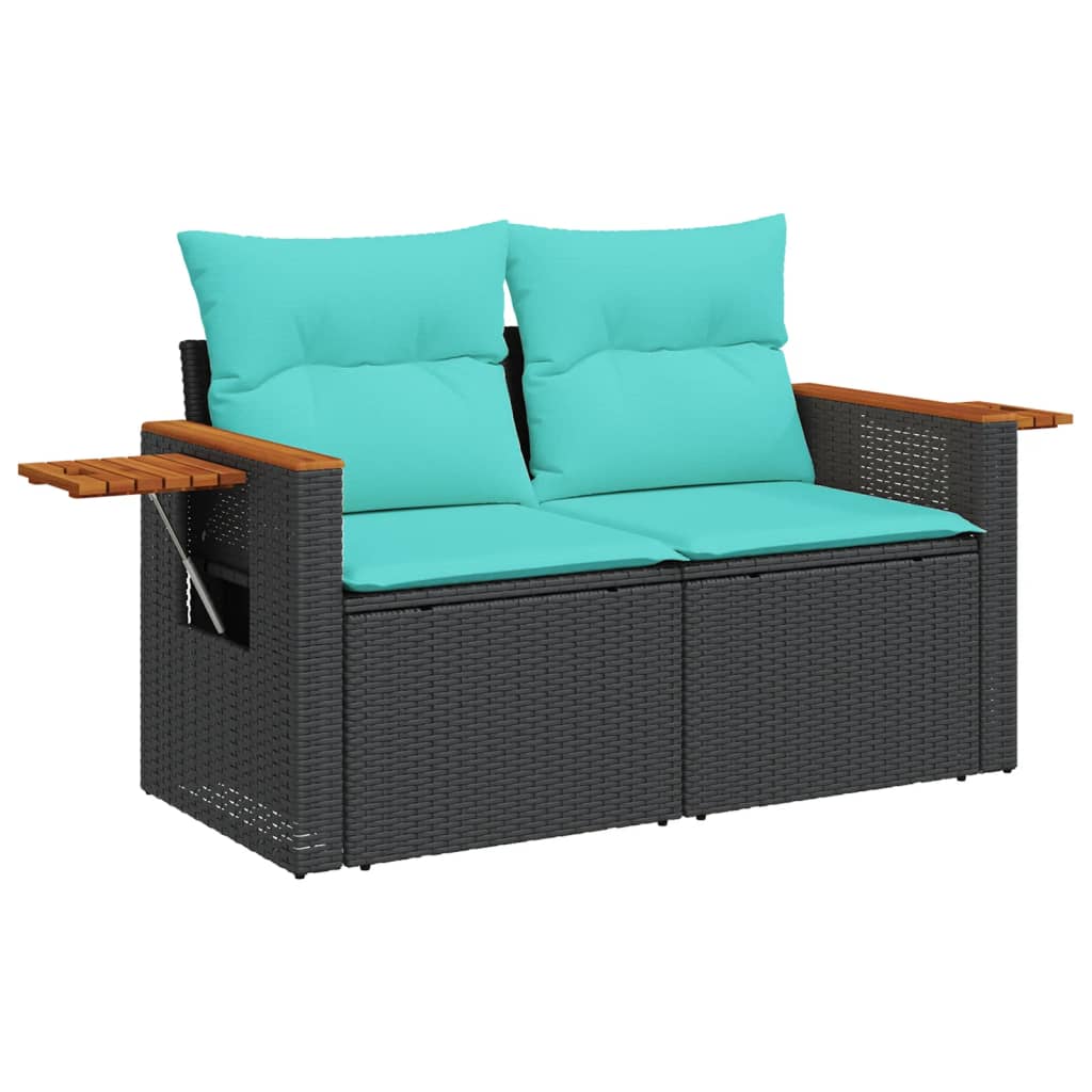 8-delige Loungeset met kussens poly rattan zwart – afbeelding 3