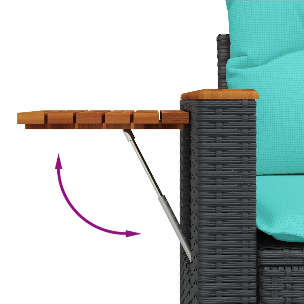 8-delige Loungeset met kussens poly rattan zwart – afbeelding 7