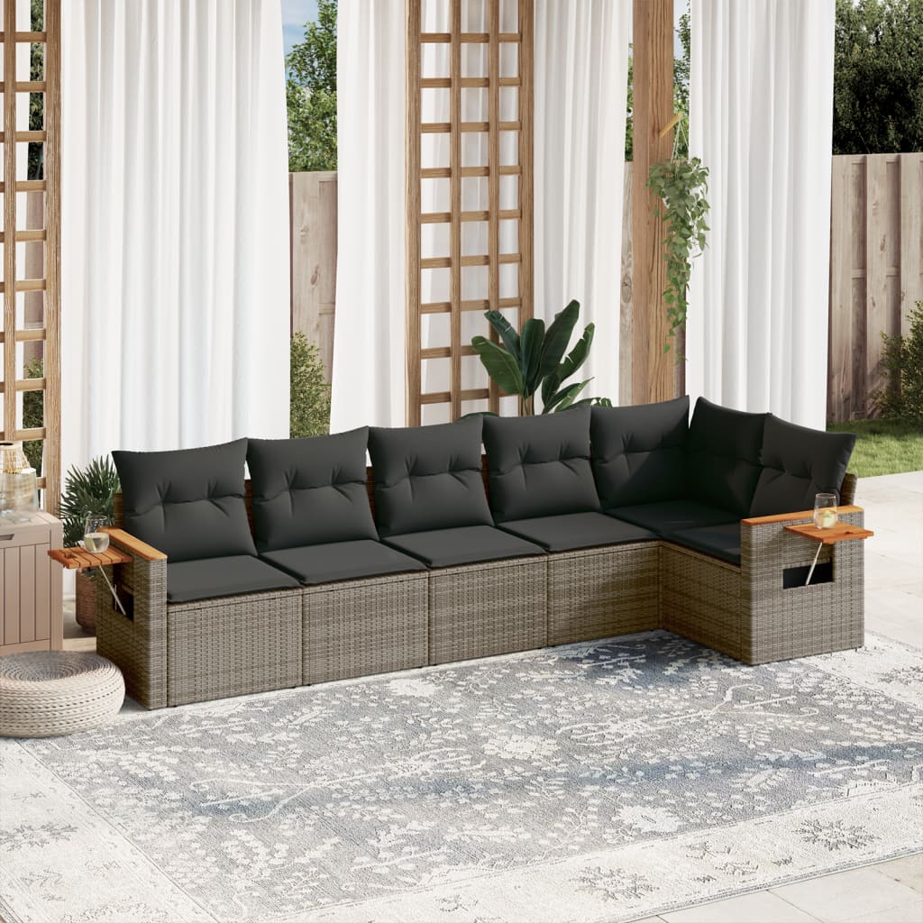 6-delige Loungeset met kussens poly rattan grijs – afbeelding 1