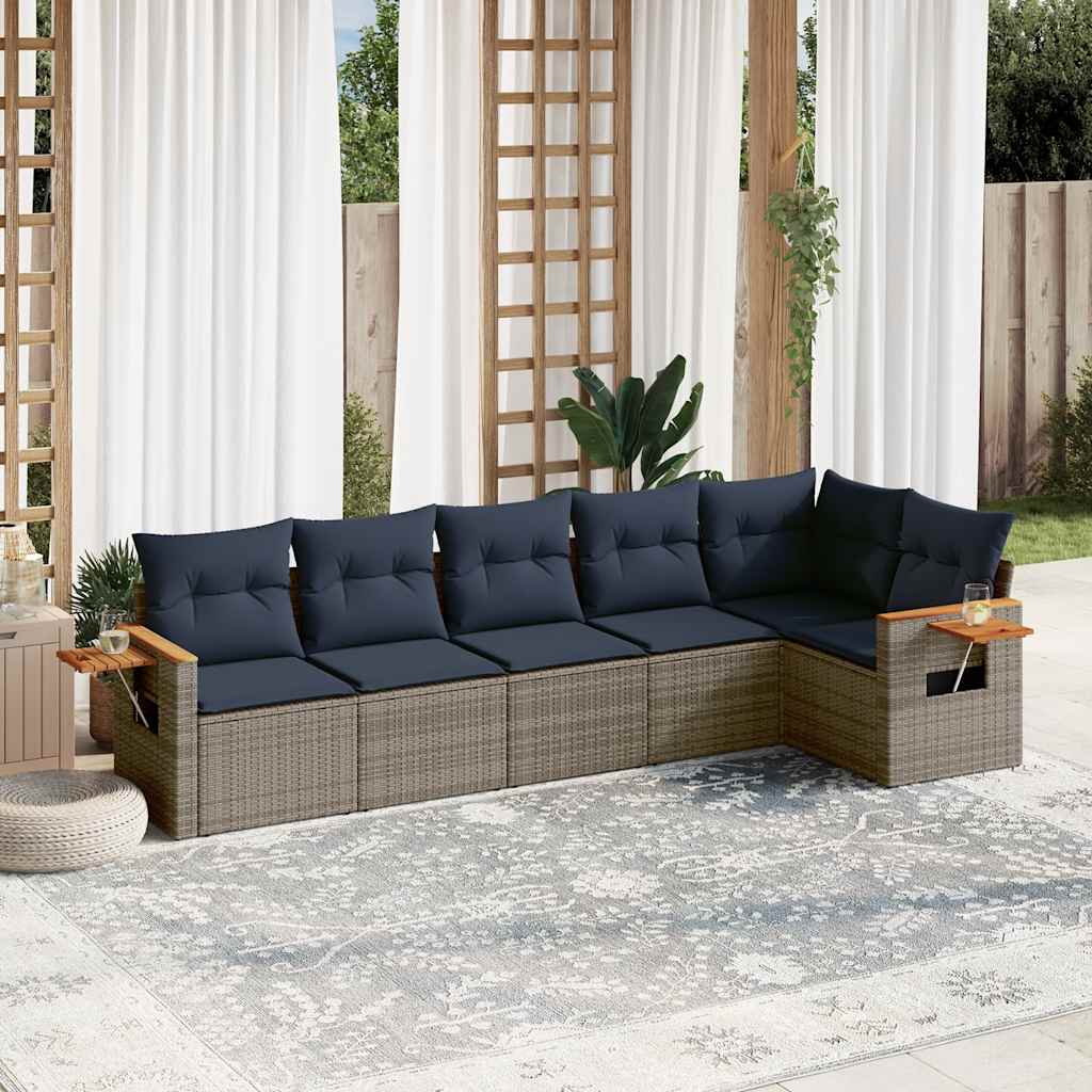 6-delige Loungeset met kussens poly rattan grijs – afbeelding 1