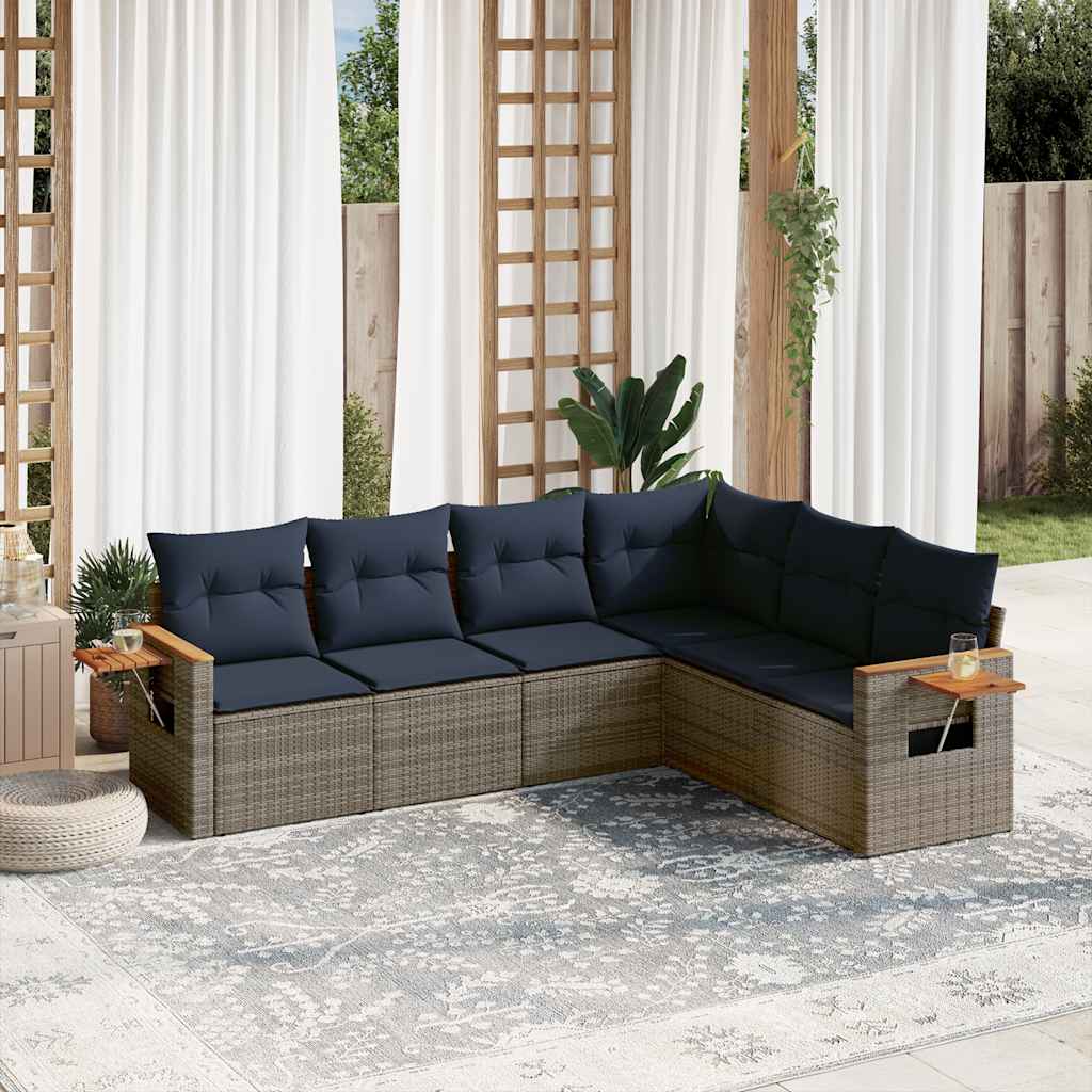 6-delige Loungeset met kussens poly rattan grijs – afbeelding 1