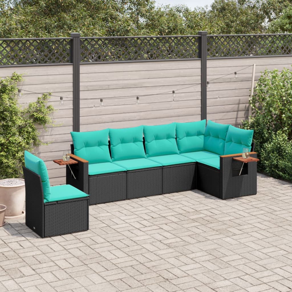 6-delige Loungeset met kussens poly rattan zwart – afbeelding 1