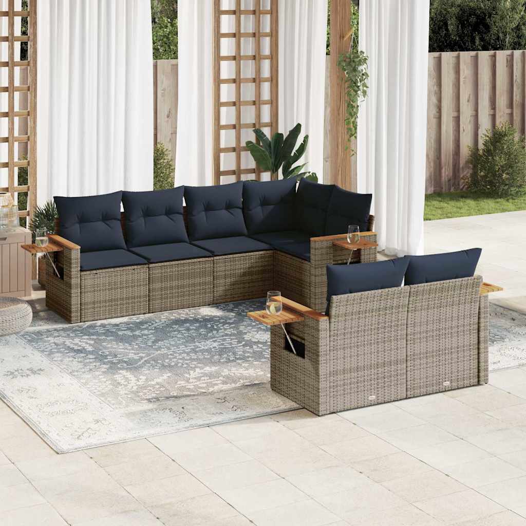 7-delige Loungeset met kussens poly rattan grijs – afbeelding 1