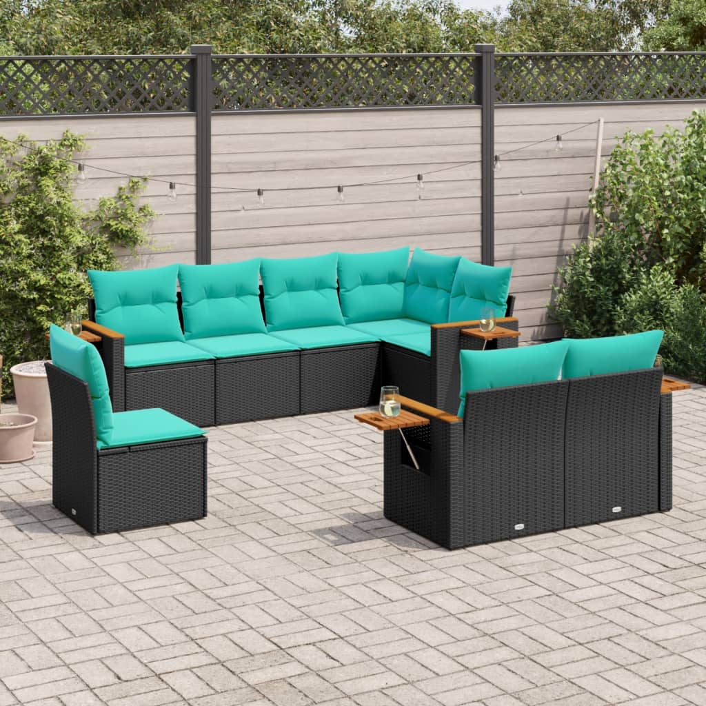 8-delige Loungeset met kussens poly rattan zwart – afbeelding 1