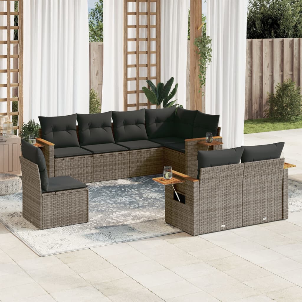 8-delige Loungeset met kussens poly rattan grijs – afbeelding 1