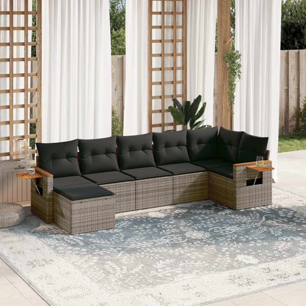7-delige Loungeset met kussens poly rattan grijs – afbeelding 1