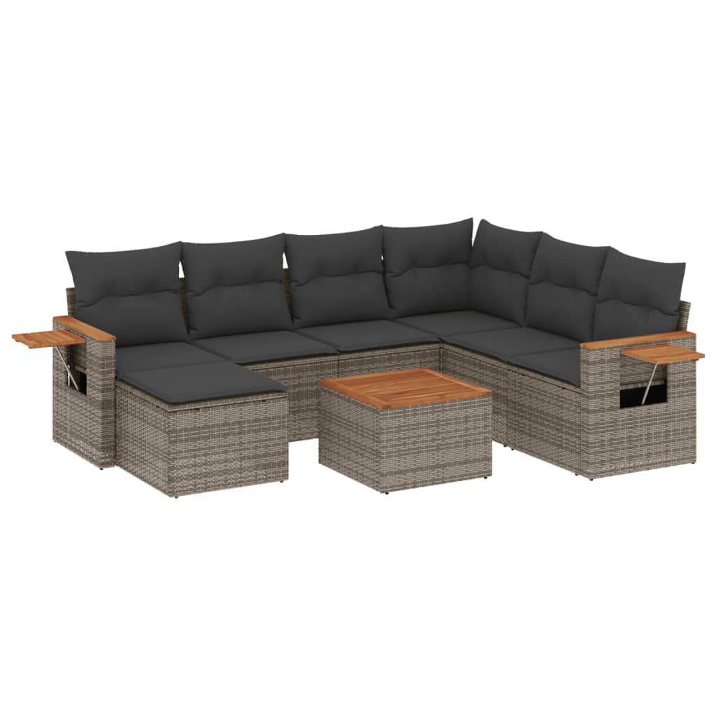 8-delige Loungeset met kussens poly rattan grijs – afbeelding 2