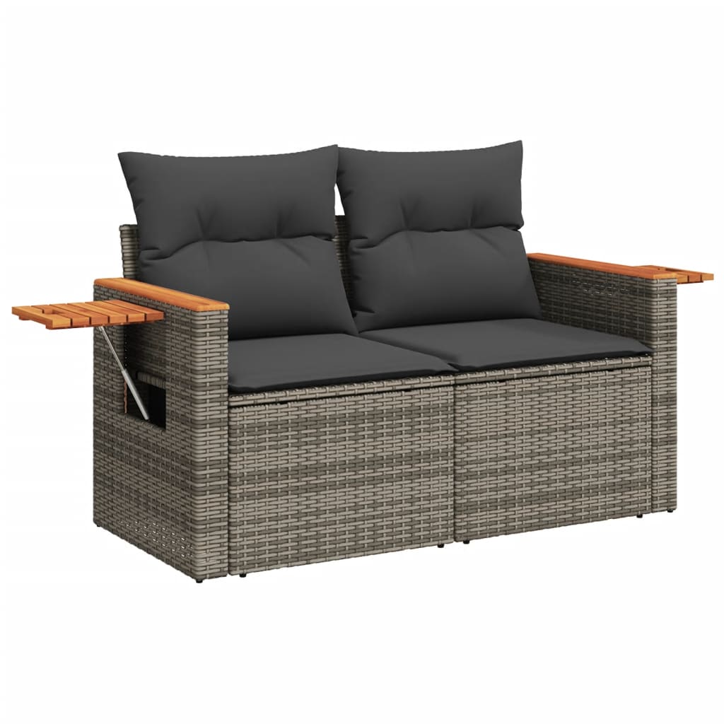 8-delige Loungeset met kussens poly rattan grijs – afbeelding 5