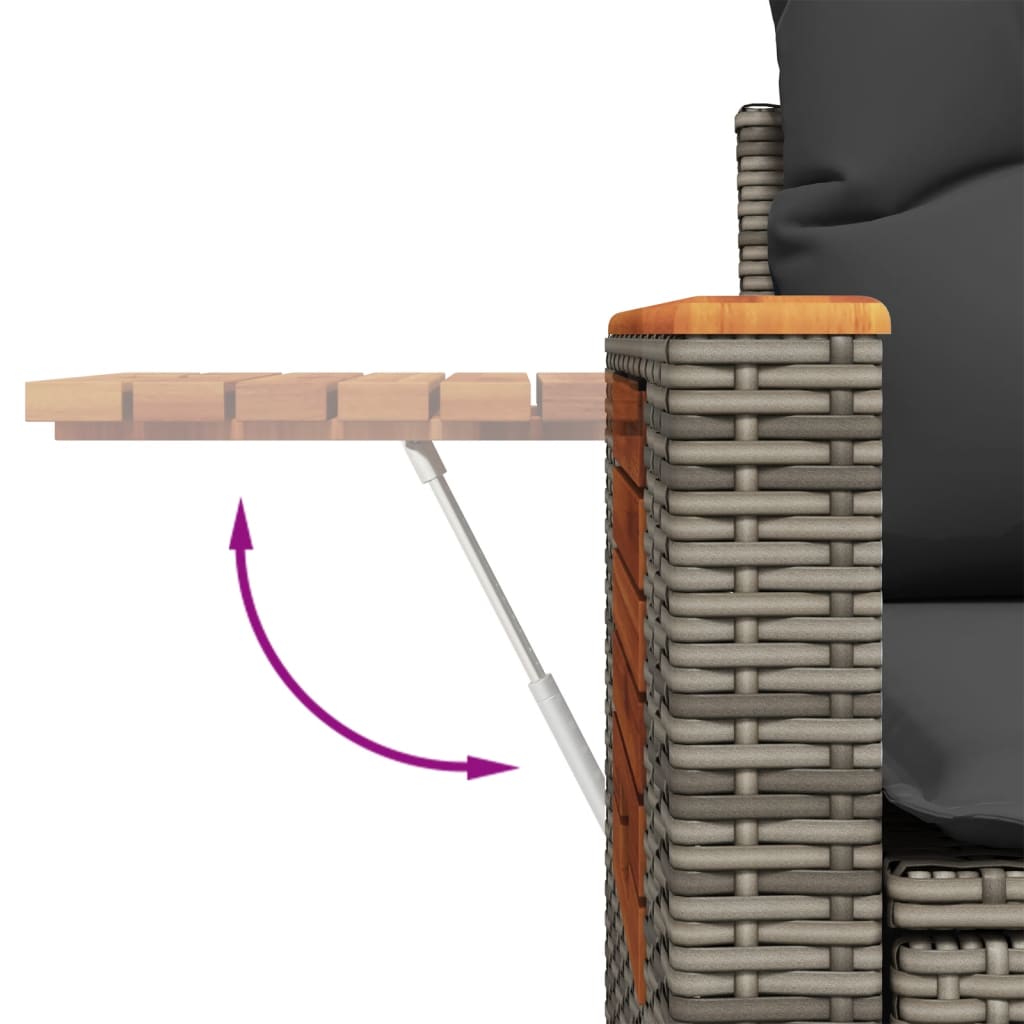 8-delige Loungeset met kussens poly rattan grijs – afbeelding 9