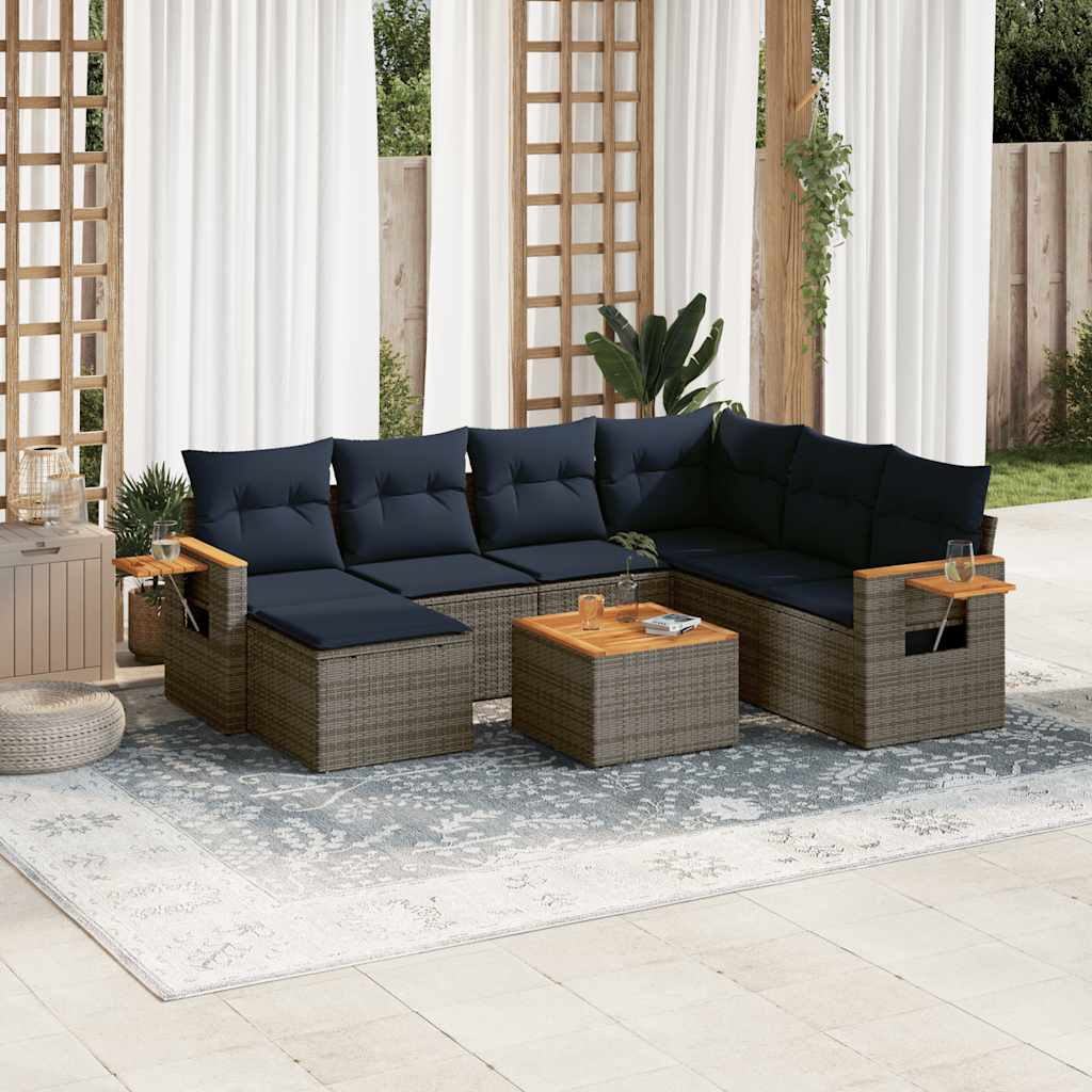 8-delige Loungeset met kussens poly rattan grijs – afbeelding 1