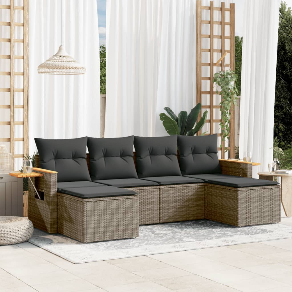6-delige Loungeset met kussens poly rattan grijs – afbeelding 1