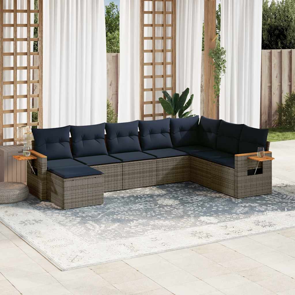 8-delige Loungeset met kussens poly rattan grijs – afbeelding 1