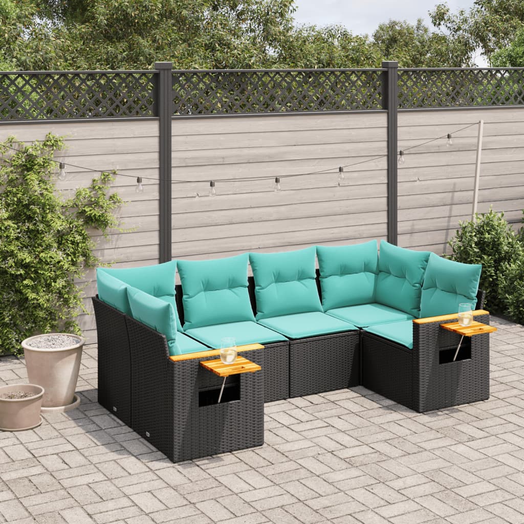 6-delige Loungeset met kussens poly rattan zwart – afbeelding 1