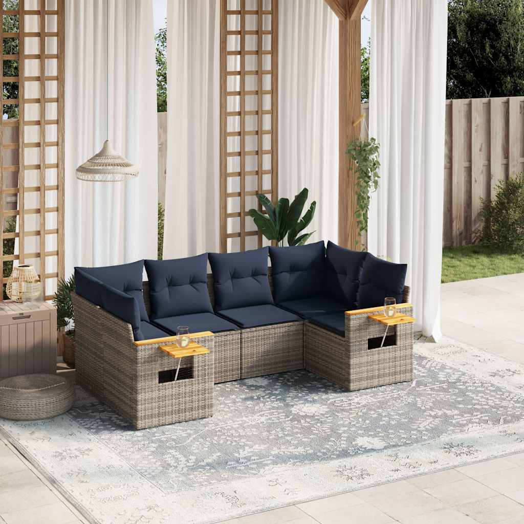 6-delige Loungeset met kussens poly rattan grijs – afbeelding 1