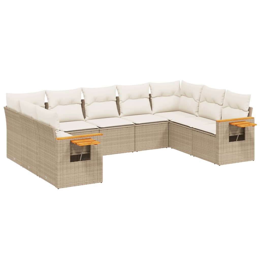 9-delige Loungeset met kussens poly rattan beige – afbeelding 2