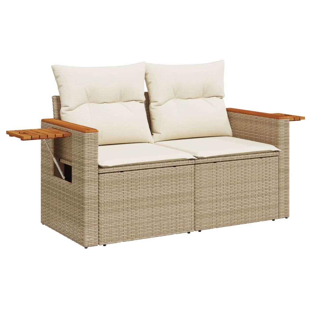 9-delige Loungeset met kussens poly rattan beige – afbeelding 6