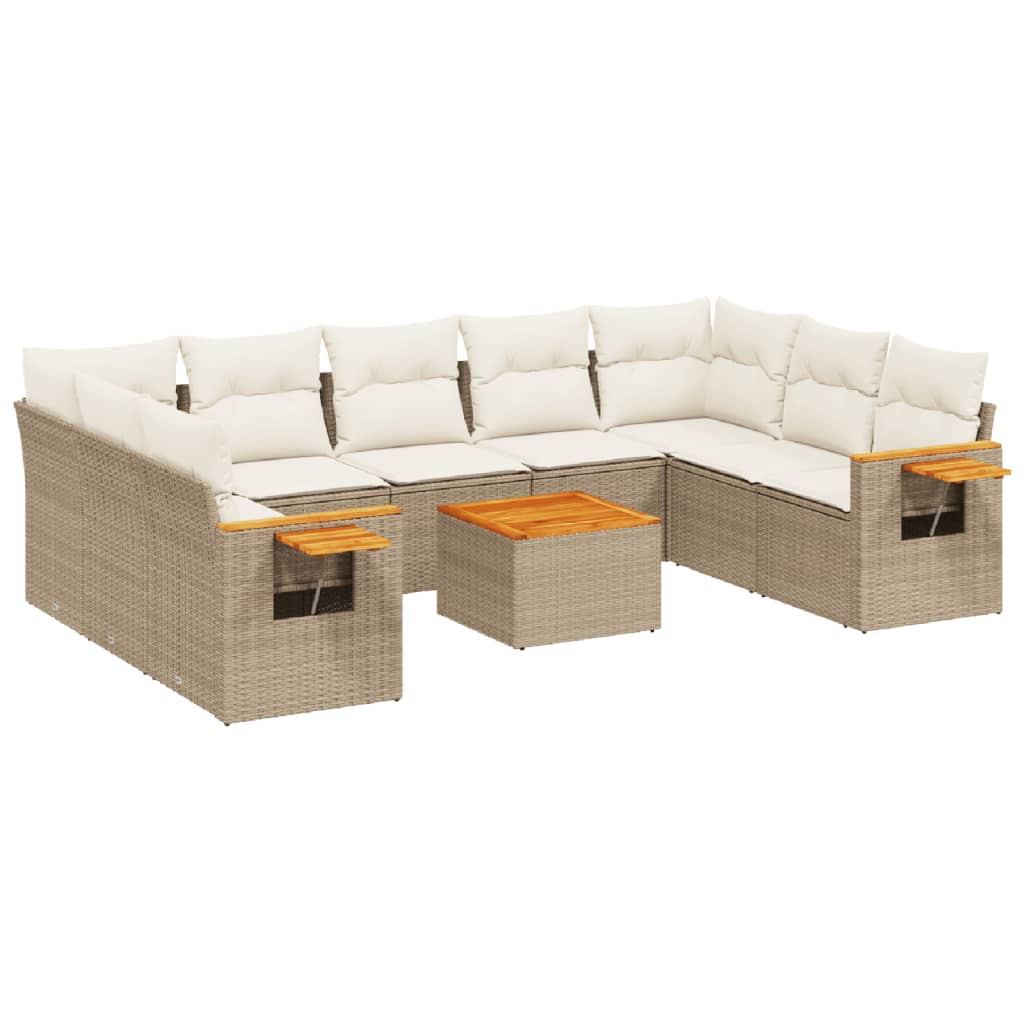 10-delige Loungeset met kussens poly rattan beige – afbeelding 2