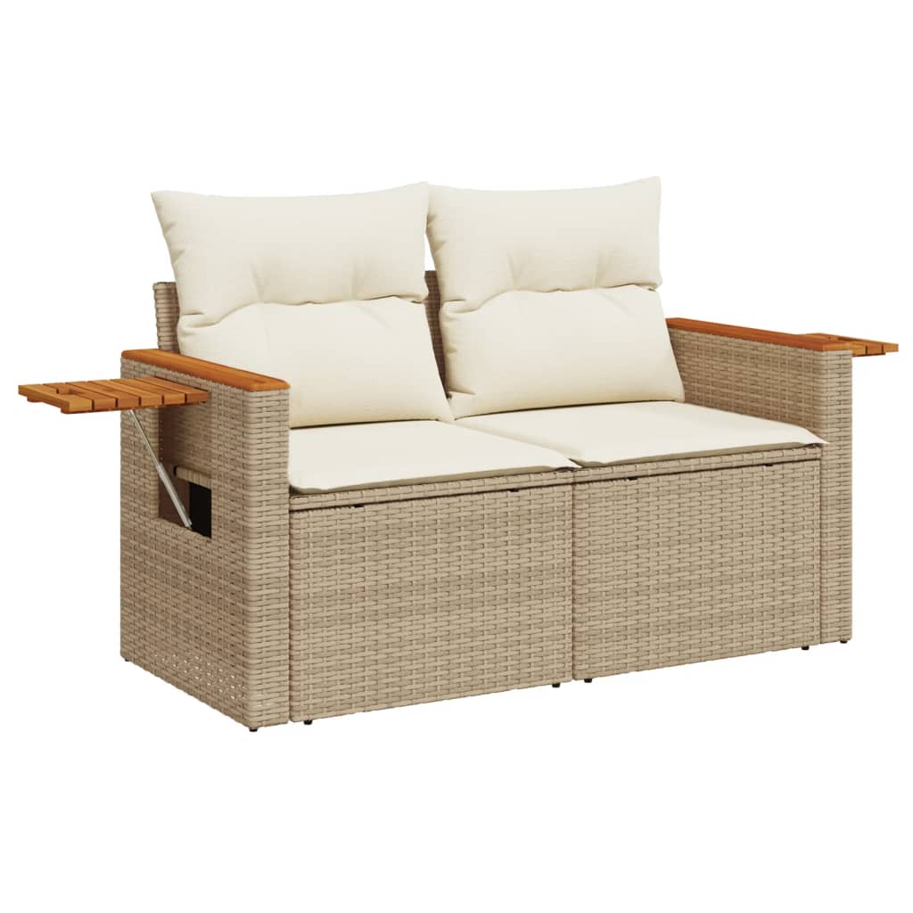 9-delige Loungeset met kussens poly rattan beige – afbeelding 6