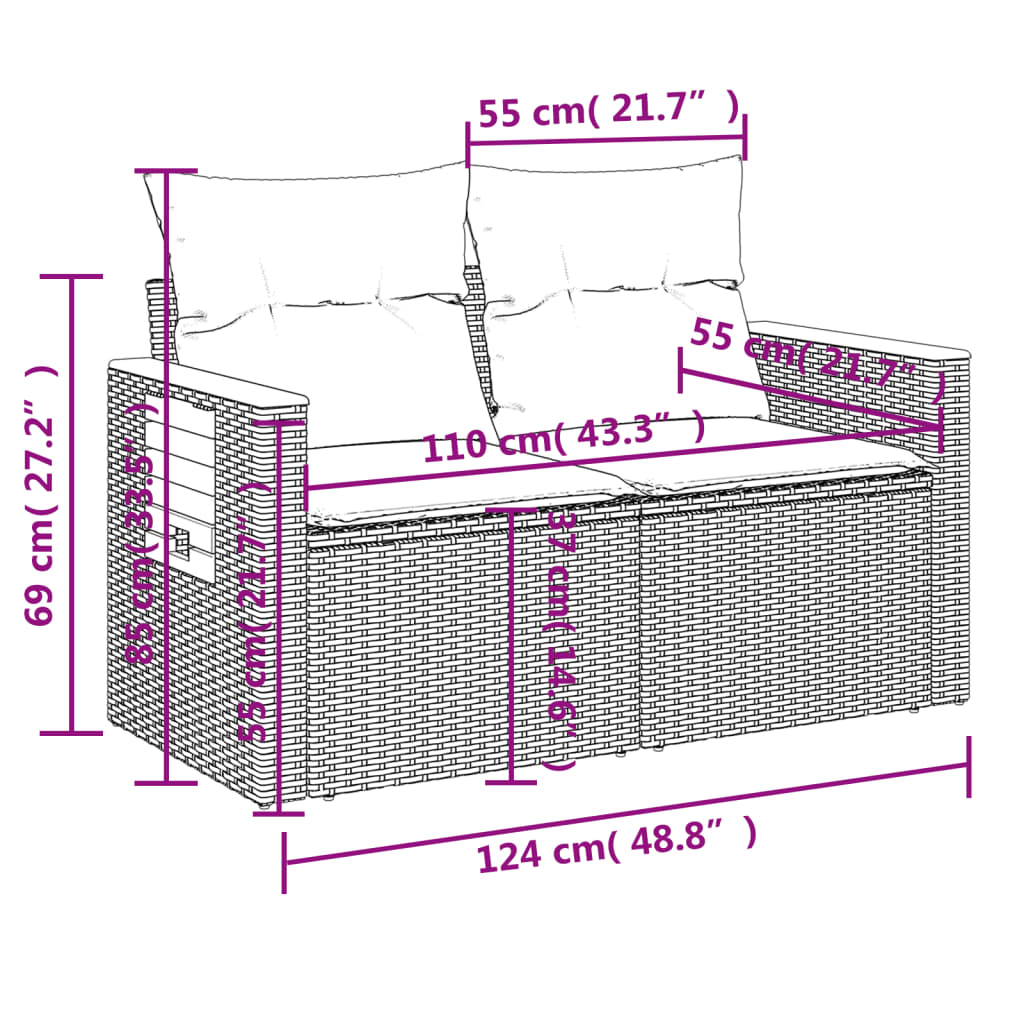10-delige Loungeset met kussens poly rattan beige – afbeelding 10
