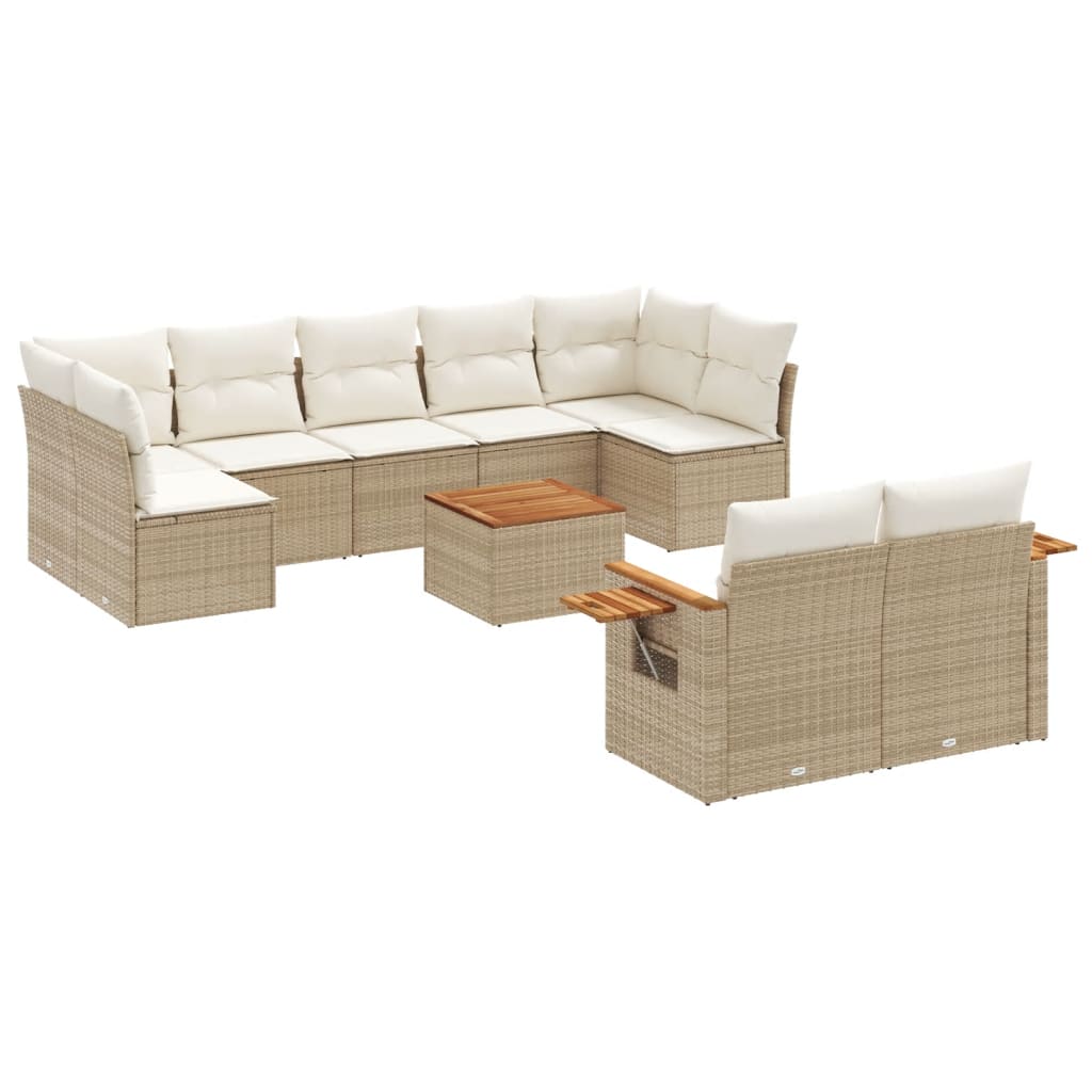 10-delige Loungeset met kussens poly rattan beige – afbeelding 2