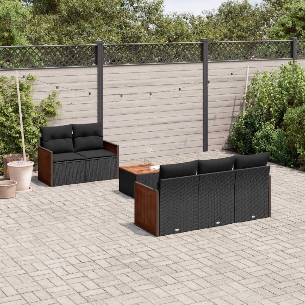 6-delige Loungeset met kussens poly rattan zwart – afbeelding 1