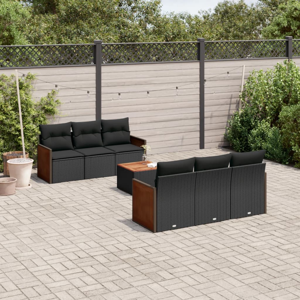 7-delige Loungeset met kussens poly rattan zwart – afbeelding 1