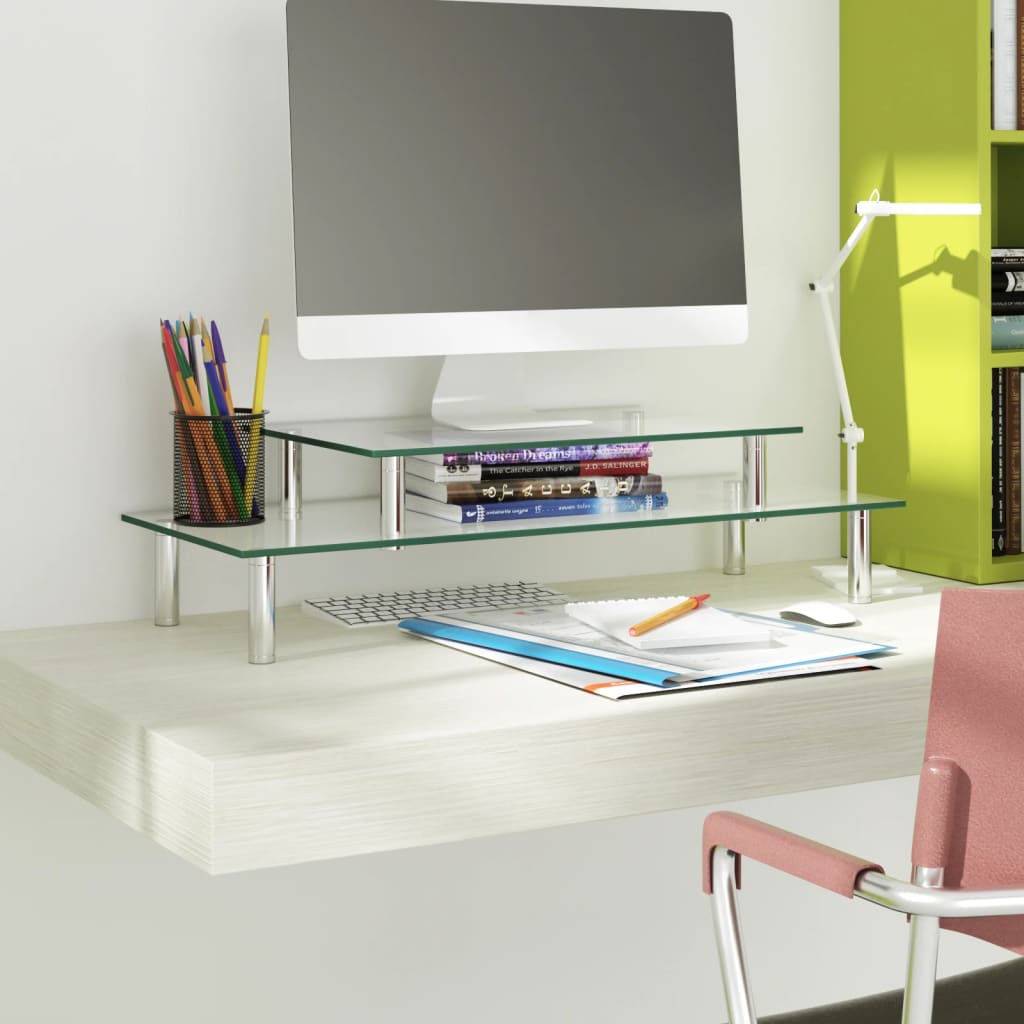 Monitorstandaard 2-laags transparant glas – afbeelding 1