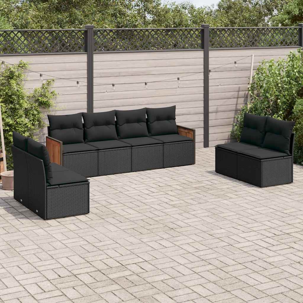 8-delige Loungeset met kussens poly rattan zwart – afbeelding 1