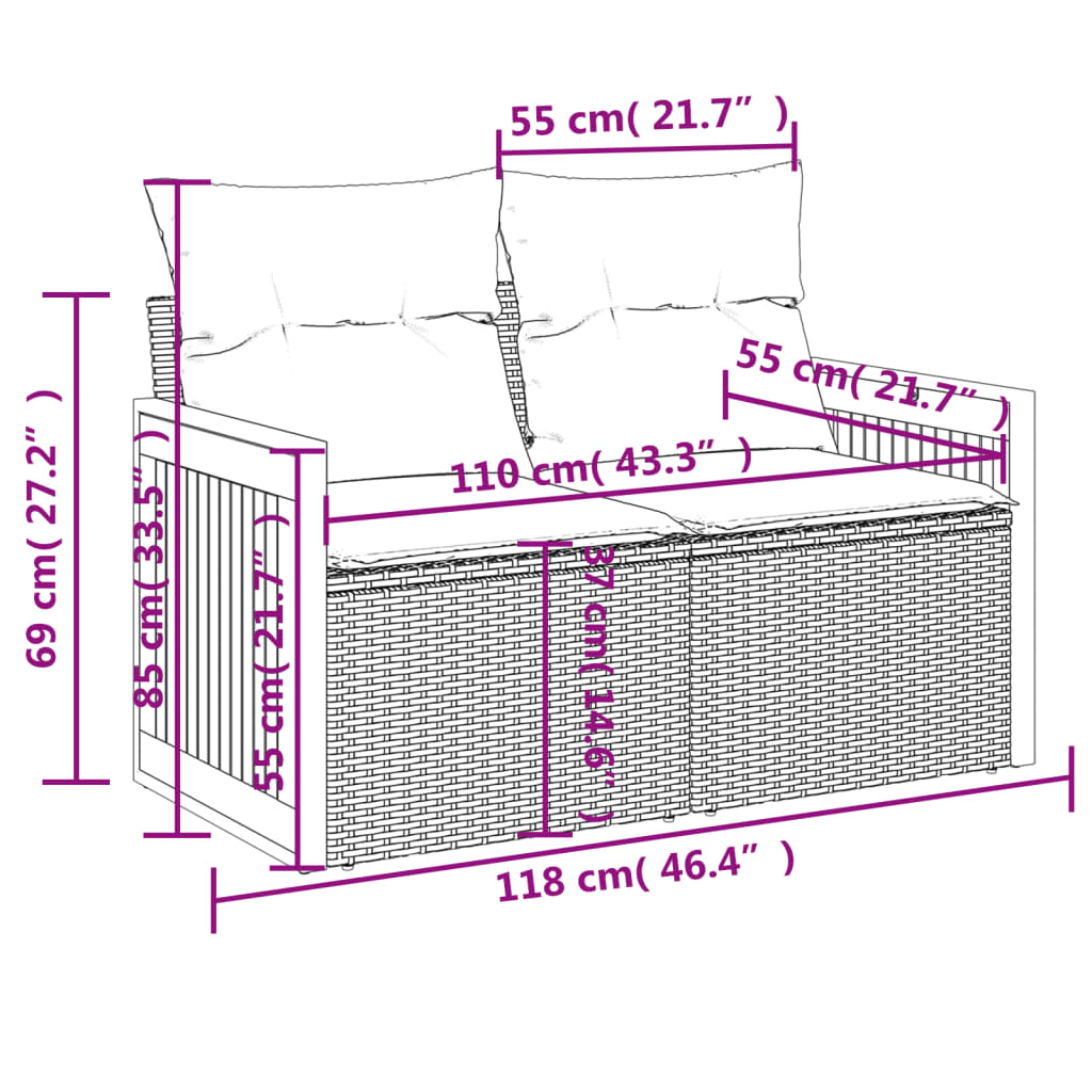 11-delige Tuinset met kussens poly rattan beige – afbeelding 12