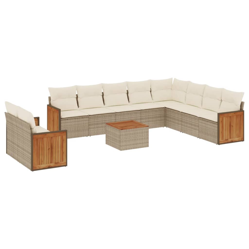 11-delige Tuinset met kussens poly rattan beige – afbeelding 2