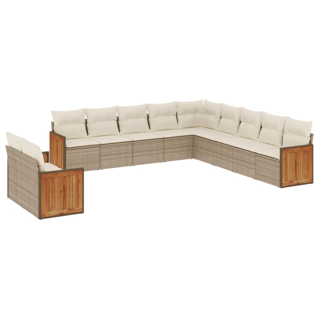 11-delige Tuinset met kussens poly rattan beige – afbeelding 2