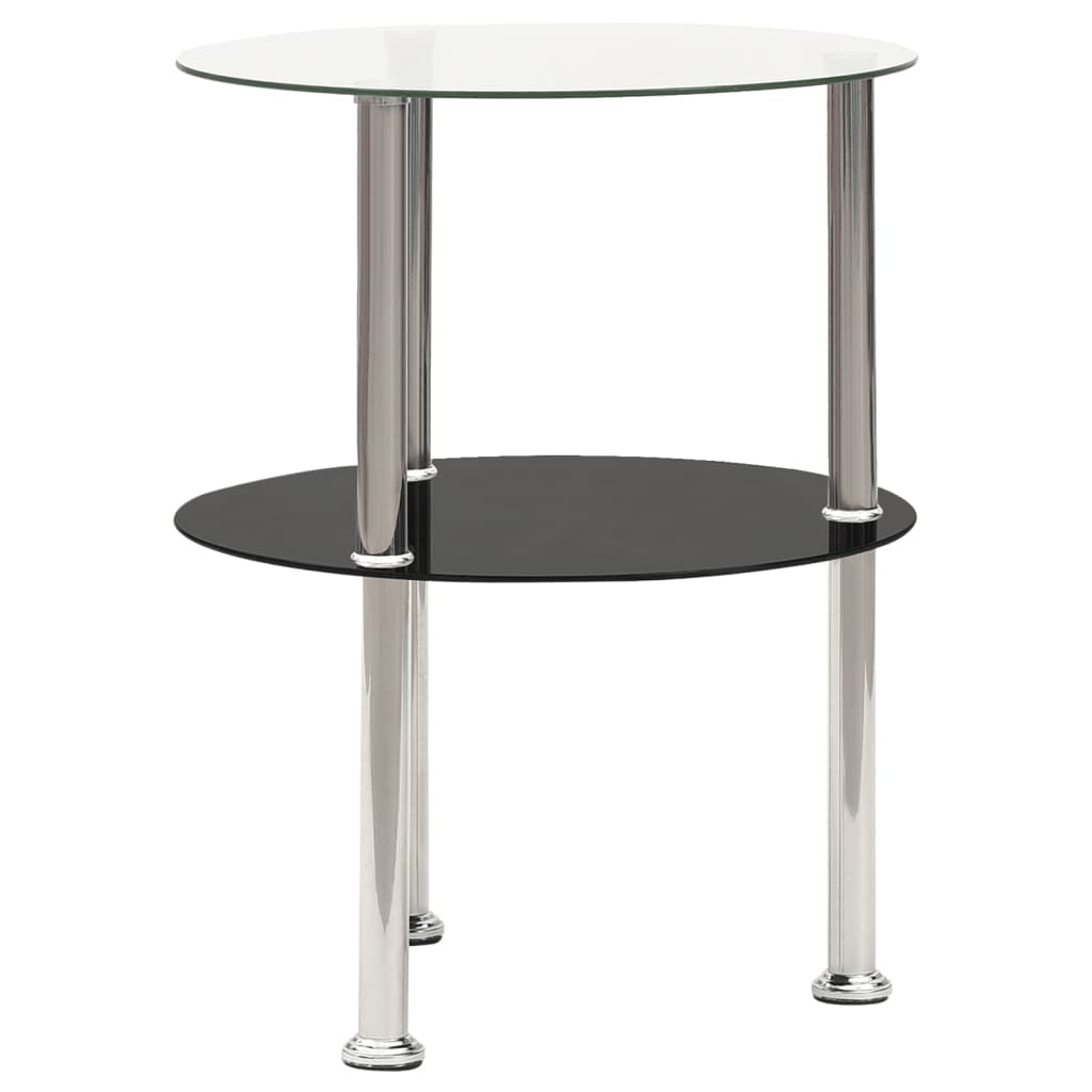 Bijzettafel 2-laags 38 cm gehard glas transparant en zwart – afbeelding 2