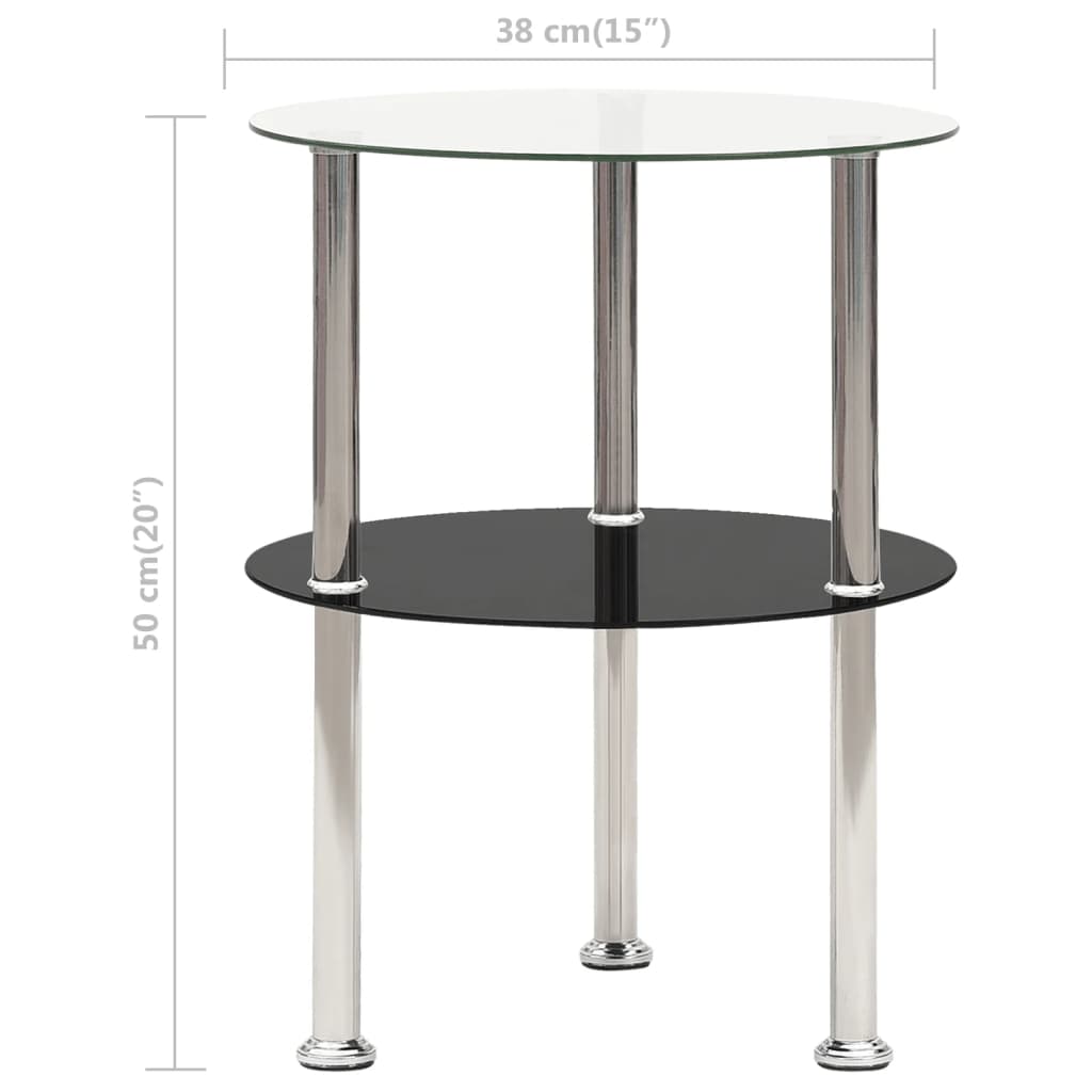 Bijzettafel 2-laags 38 cm gehard glas transparant en zwart – afbeelding 5