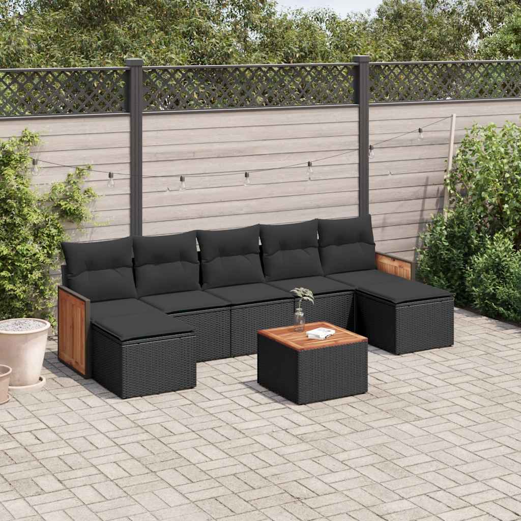 8-delige Loungeset met kussens poly rattan zwart – afbeelding 1