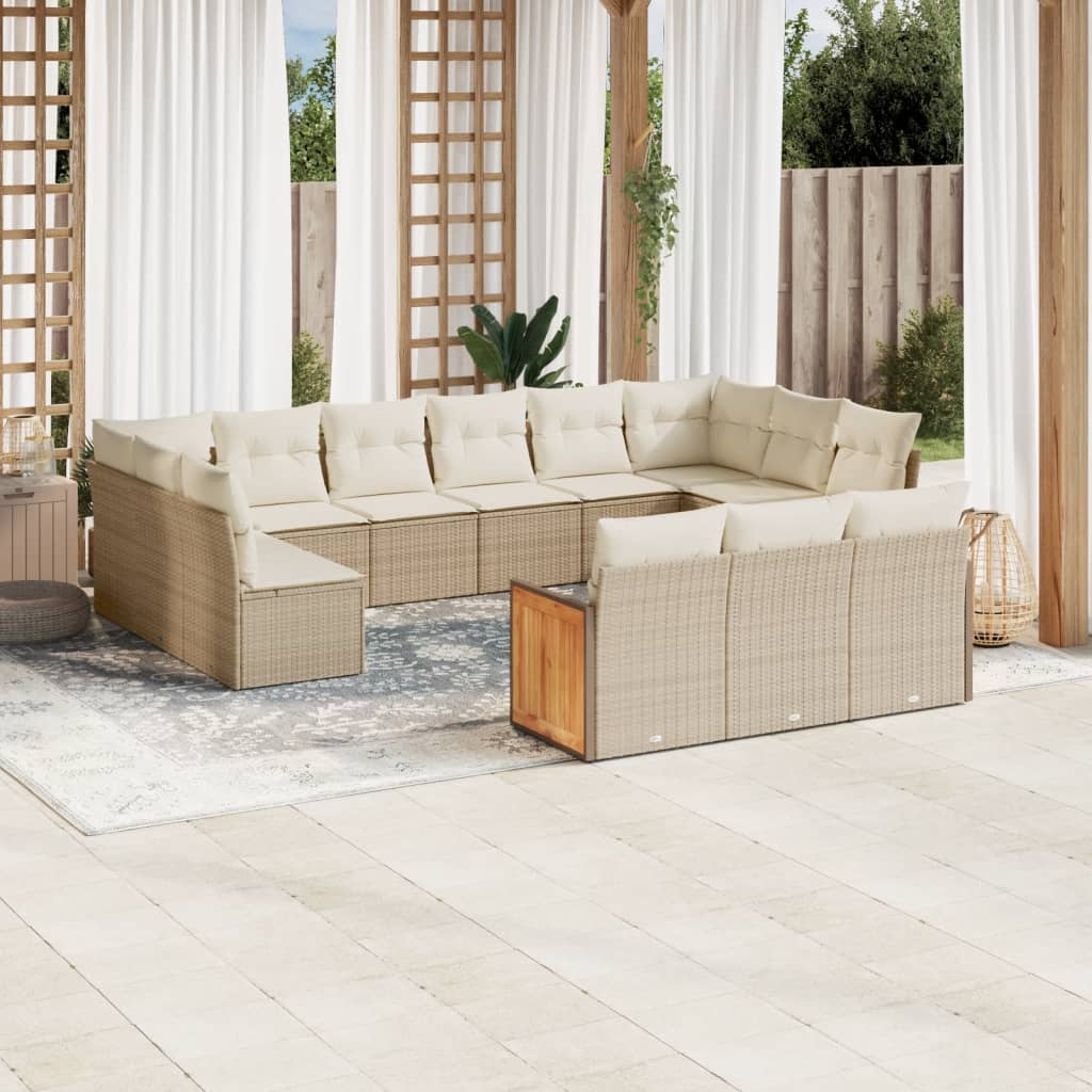 13-delige Loungeset met kussens poly rattan beige – afbeelding 1