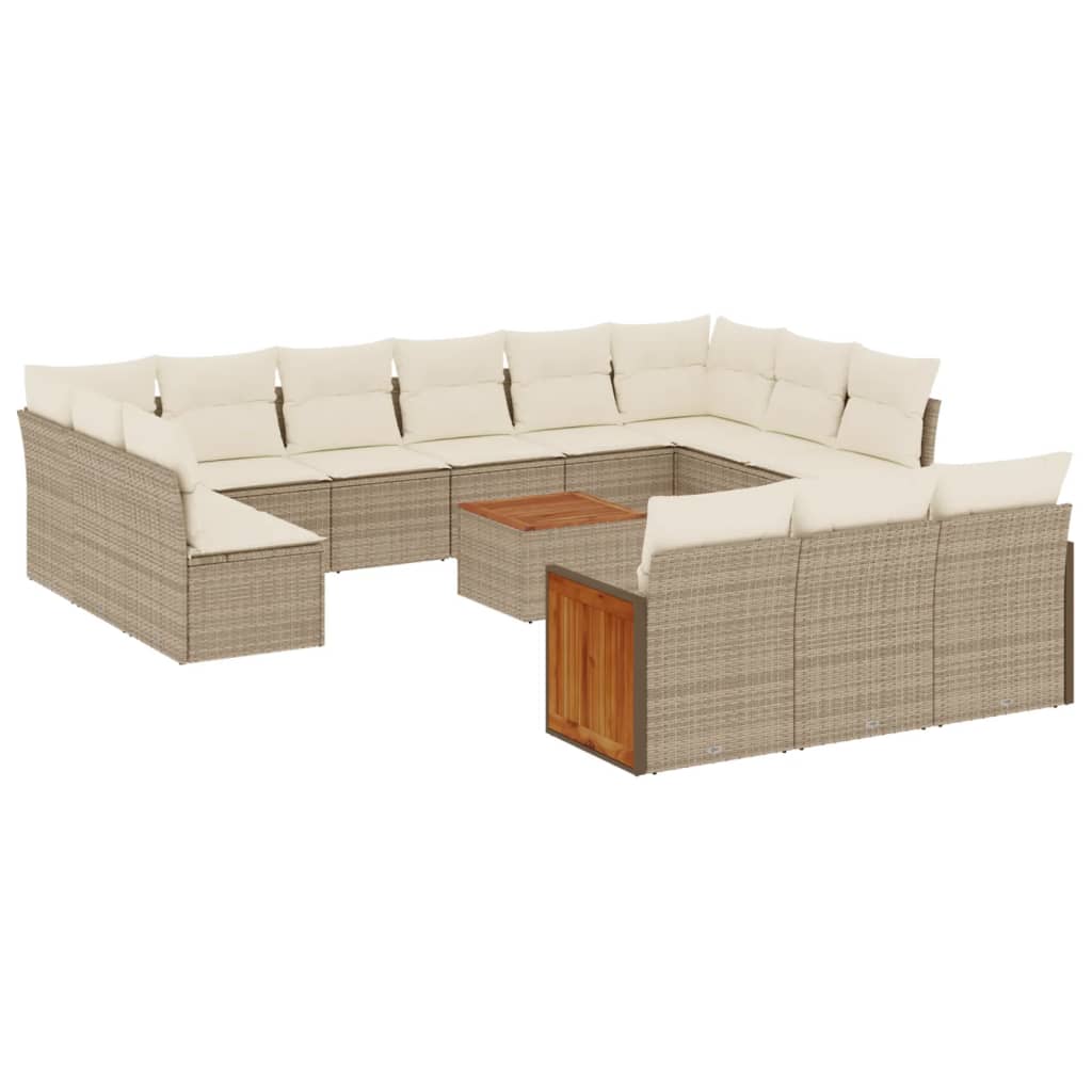 14-delige Loungeset met kussens poly rattan beige – afbeelding 2