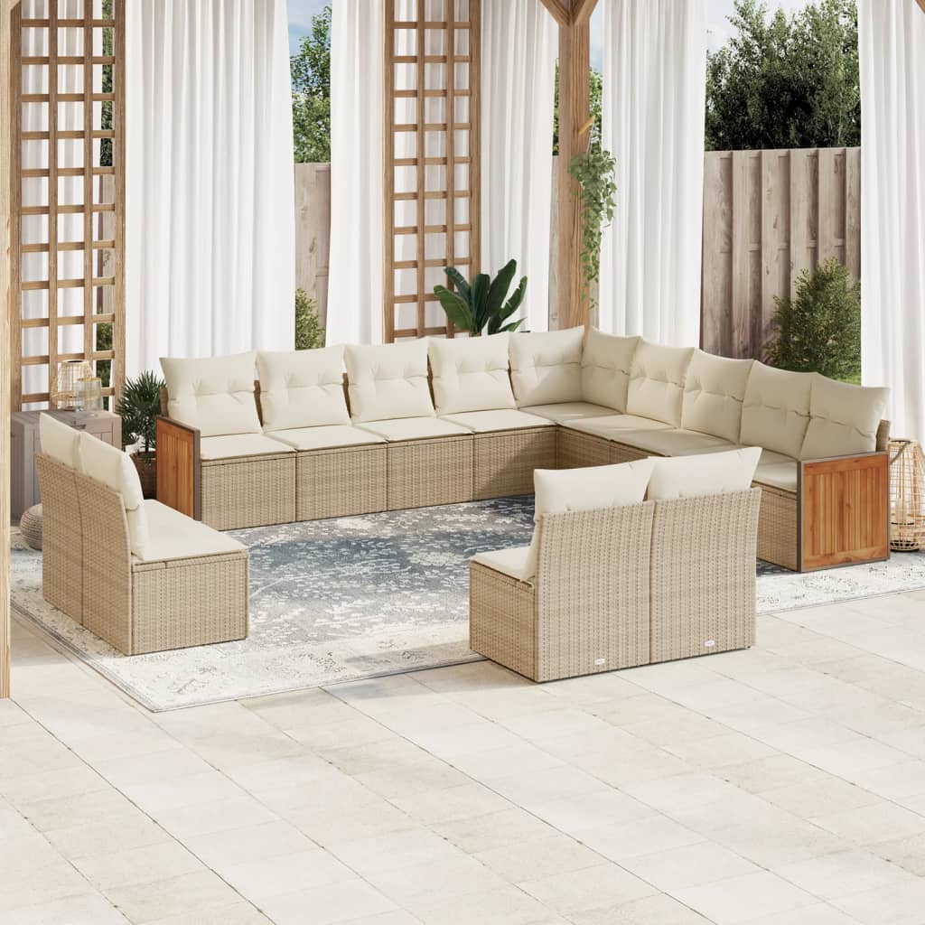 13-delige Loungeset met kussens poly rattan beige – afbeelding 1