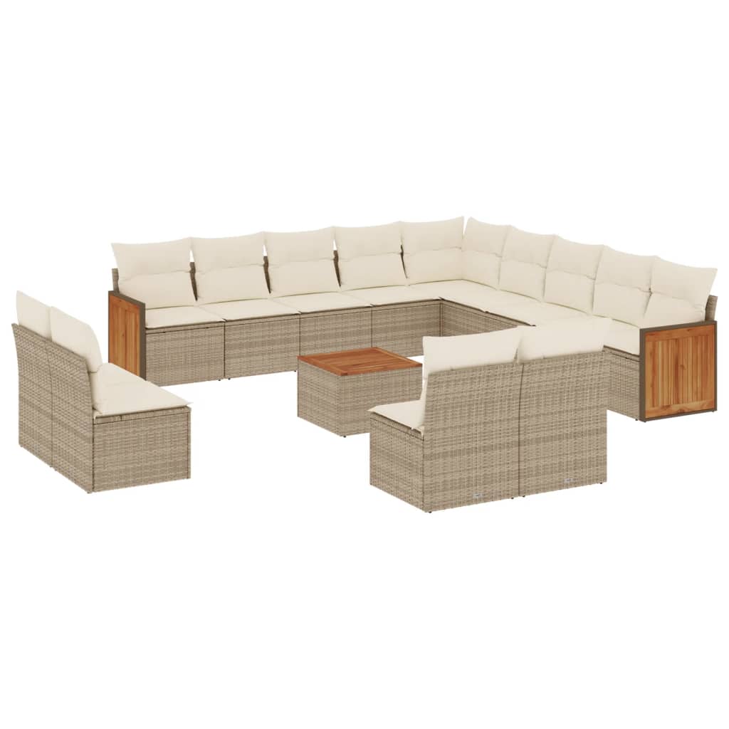 14-delige Loungeset met kussens poly rattan beige – afbeelding 2
