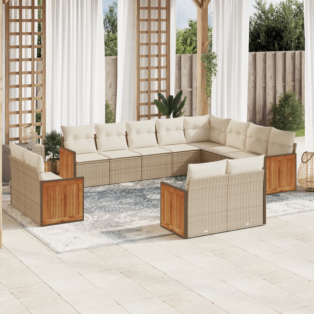 12-delige Loungeset met kussens poly rattan beige – afbeelding 1