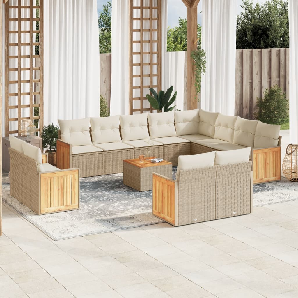 13-delige Loungeset met kussens poly rattan beige – afbeelding 1