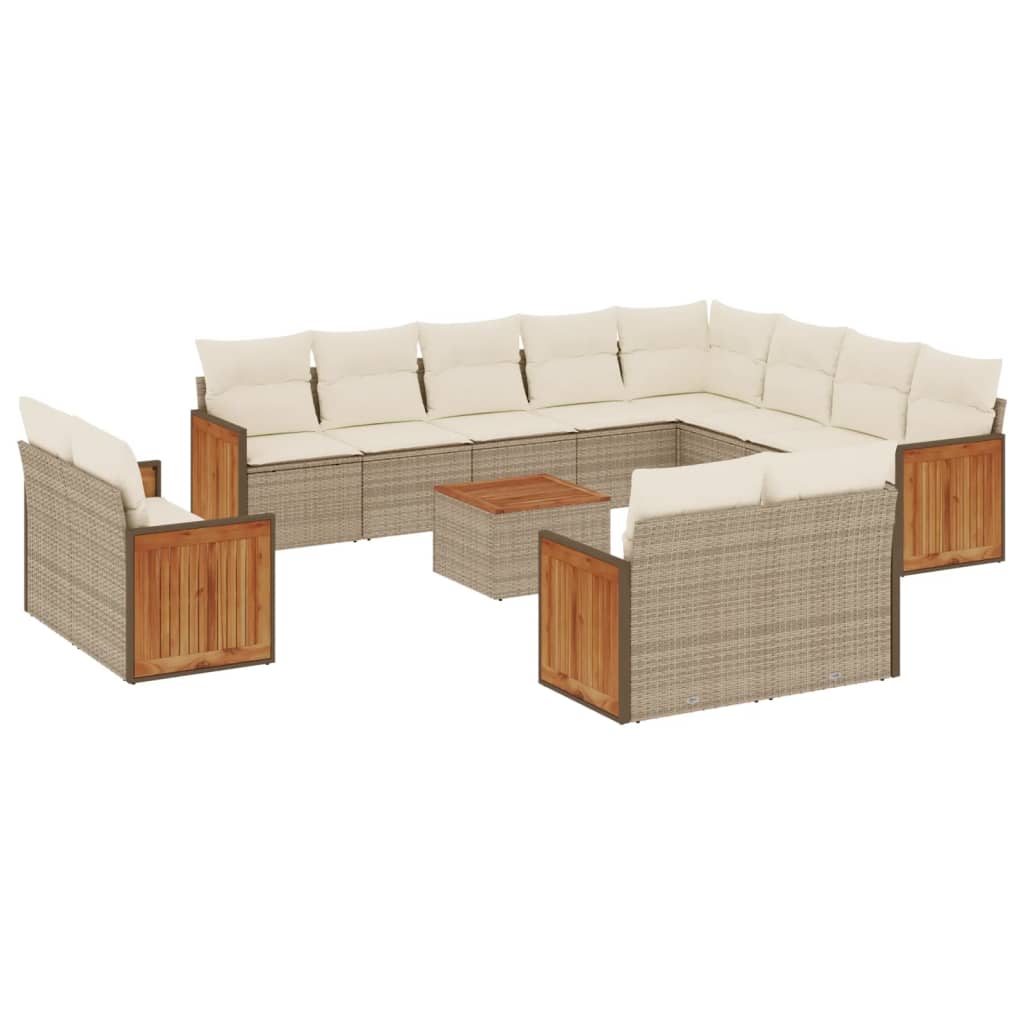 13-delige Loungeset met kussens poly rattan beige – afbeelding 2