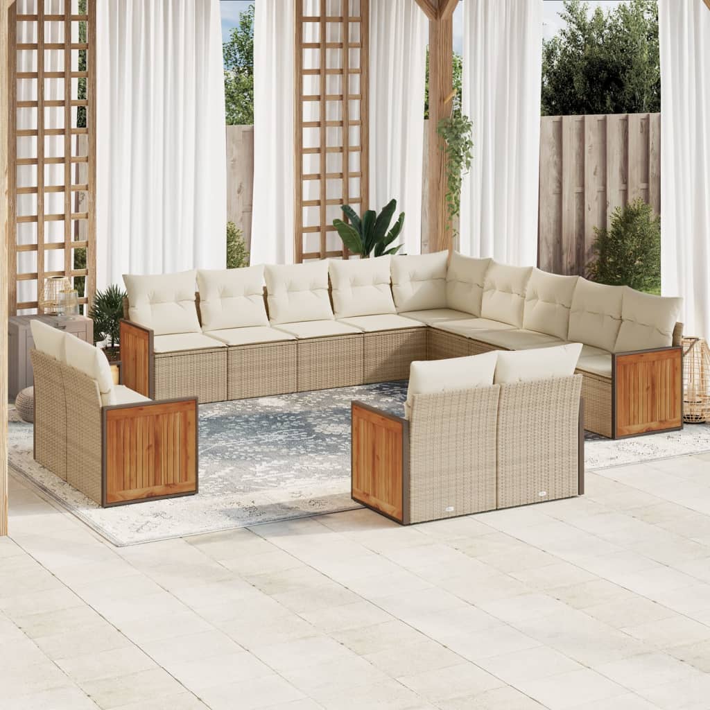 13-delige Loungeset met kussens poly rattan beige – afbeelding 1