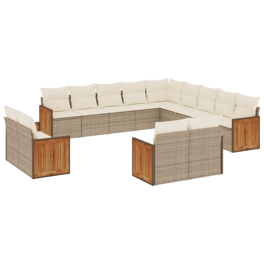 13-delige Loungeset met kussens poly rattan beige – afbeelding 2