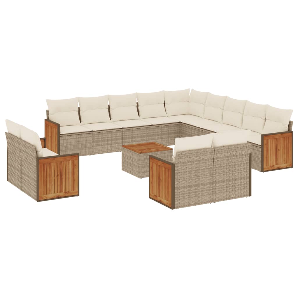 14-delige Loungeset met kussens poly rattan beige – afbeelding 2
