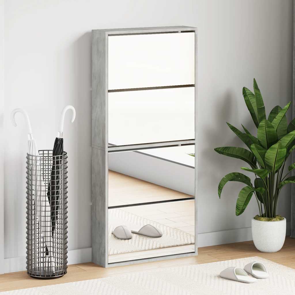 Schoenenkast met spiegel 4-laags 63x17x134 cm betongrijs