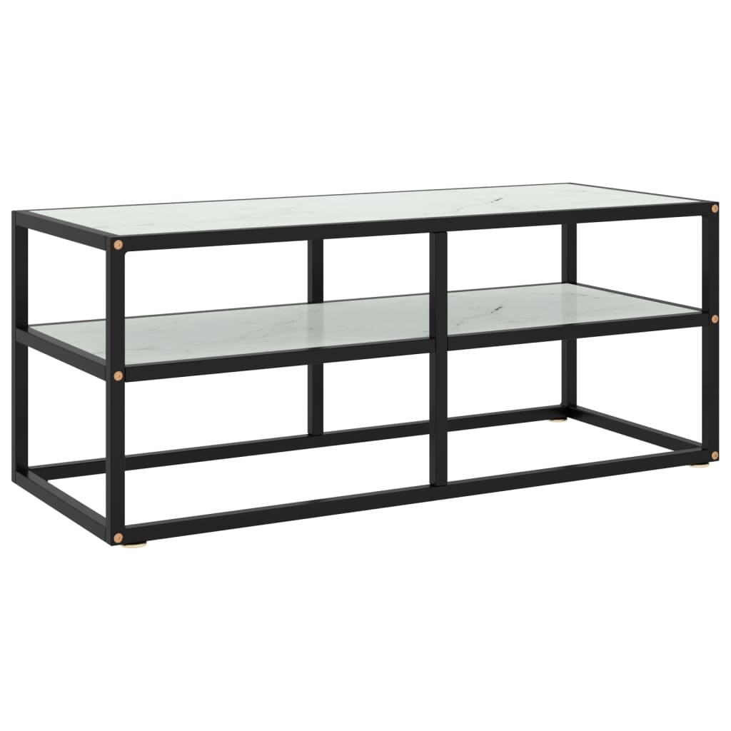 Tv-meubel met wit marmerglas 100x40x40 cm zwart – afbeelding 1