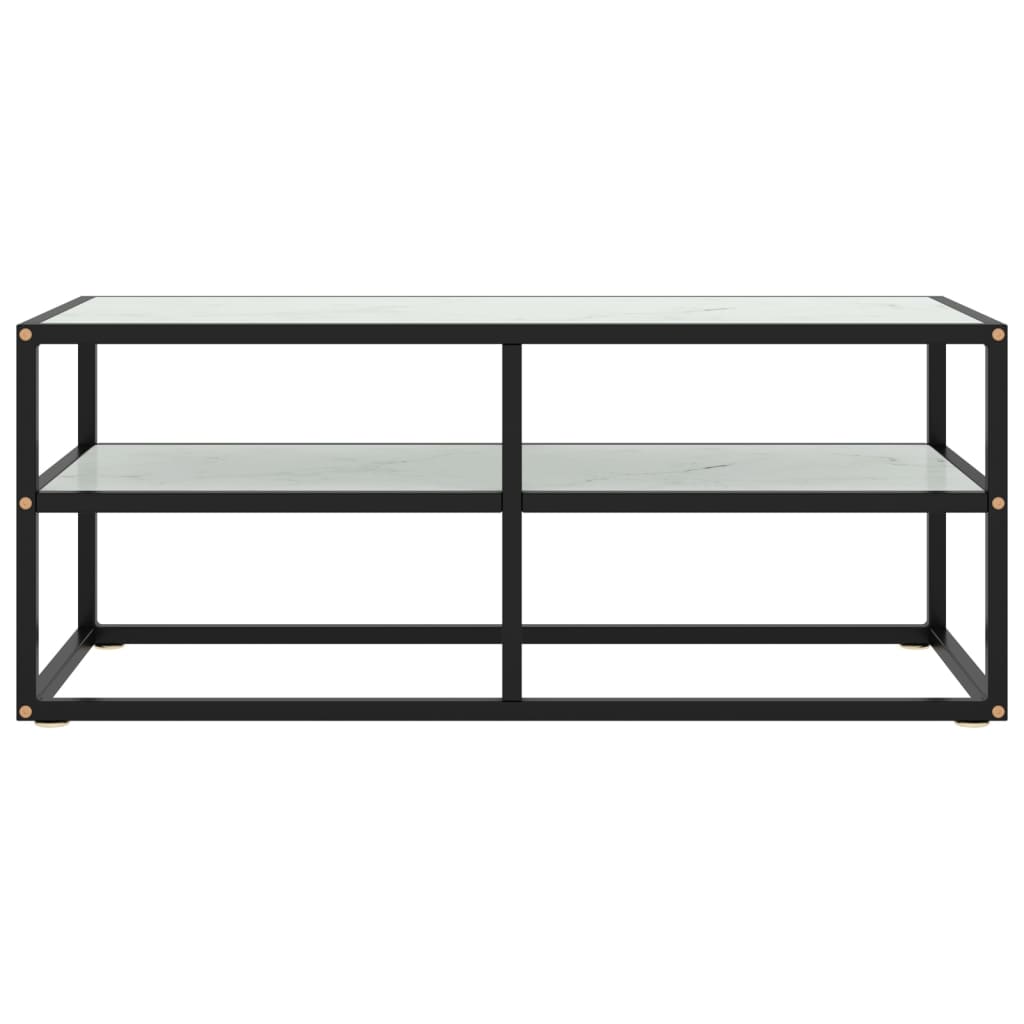 Tv-meubel met wit marmerglas 100x40x40 cm zwart – afbeelding 2